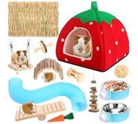 Youyole 13 Pcs Guinea Pig Starter Kit Hamster Hideout Bed Rabbit Enrichment Toys Cage Accessories Bunny Hides Tunnel Gerbil House Chew Toys with Pet Food Bowl for Chinchillas Hedgehogs Ferrets(Red)