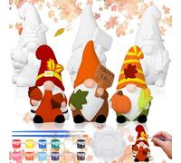 Youyole 3 Pack Ready to Paint Your Own Gnome Statues, 4" Mini Blank Ceramics Unpainted Gnome Figurines Craft DIY Art with Brush Palette Paint for Adults(Fall)