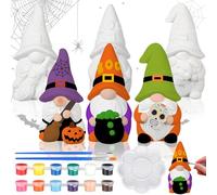 Youyole 3 Pack Ready to Paint Your Own Gnome Statues, 4" Mini Blank Ceramics Unpainted Gnome Figurines Craft DIY Art with Brush Palette Paint for Adults (Halloween)