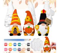 Youyole 3 Pack Thanksgiving Ready to Paint Your Own Gnome Statues, 4 Mini Blank Ceramics Unpainted Gnome Figurines Craft DIY Art with Brush Palette Paint for Adults
