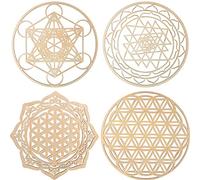 Youyole 4 Pcs 12 Inch Sacred Geometry Wood Wall Art Set Crystal Grid Board Zen Metatron Cube Sri Yantra Flower of Life Mandala Flower of Life Zen Wooden Wall Hanging Decor for Home Room