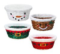 Youyole 4 Pieces Christmas Basket for Gifts Woven Bamboo Xmas Round Gingerbread Basket Small Santa Claus for Christmas Party Supplies Gift Snack Storage