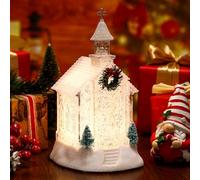 Youyole 8.46 Inch Acrylic Church Snow Globe Lighted Christmas Water Lantern LED Lighted Swirling Glitter Church Decor Clear Figurine for Christmas Holiday Desktop Decor