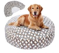 Youyole Large Washable Dog Bed Cover Replacement Waterproof Round Bed Cover for Dog Soft Gray Pet Beds Protector Sheet with Lovely Heart Print for Donut Beds & Pet Couch, 45 x 45 x 11 Inch