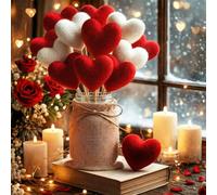 Youyole Rustic Valentines Table Decorations Set, Valentines Mason Jars Decor with 12 Pcs Red White Felt Heart Picks Galentines Bouquet Heart Flower Stick Gifts for Lovers Dinning Table Office