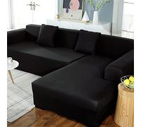 youyoucool Couch Cover L Shape Sectional Sofa Cover 1-Piece Soft Stretch non-slip Sofa Slipcover 4 Seater Furniture Protector Couch Slipcover (black)