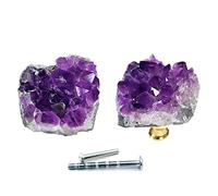 YOUYOUULU Set of 2 Amethyst-Stone-Knobs, Purple-Crystal-Gemstone-Cabinet-Pulls, Natural-Gems-Drawer-Pulls for Cupboard Dresser Handles (Original)