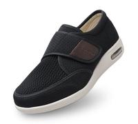 youyun Diabetic Shoes for Men Elderly Wide Width Adjustable Closure Breathable Lightweight Non-Slip Air Cushion Shoes for Swollen Feet, Edema, Black, 9 Wide