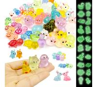 Yovell Resin Animals 70pcs Luminous Mini Miniature Animals 25 Styles Glow in The Dark Tiny Small Figures for Fairy Garden Micro Landscape Aquarium Dollhouse DIY