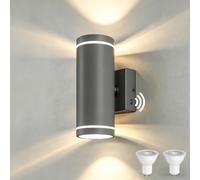 YOVGQOLV Dusk to Dawn Outdoor Wall Lights,IP65 Up Down with Bulb,Anthracite | Stainless Steel, Outside Lights Mains Powered 230V, Incl. 2×5W 3000K LED GU10 Bulbs for Front Door Porch Patio, Grey 1Pack