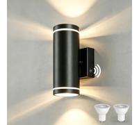 YOVGQOLV Dusk to Dawn Outdoor Wall Lights, IP65 Up Down with Bulbs, Black | Stainless Steel, Outside Lights Mains Powered 230V, Incl. 2×5W 3000K LED GU10 Bulbs for Front Door Porch Patio Garden, 1Pack