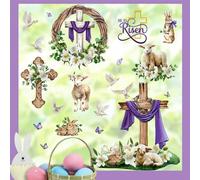 Yovkky 105 PCS He is Risen Easter Window Clings 9 Sheets, Religious Cross Bunny Rabbit Lamb Lily Flower Stickers Decals Decor, Floral Wreath Dove Butterfly Home Kitchen Decorations