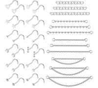 YOVORO 20G Stainlesss Steel Nose Rings Stud Nose Chain Piercing Across Double Nose Stud Womens Nostril Piercing Jewelry, Metal, n / a