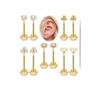 YOVORO 5Pairs 18G 20G Threadless Earring for Women 316L Stainless Steel Push in Earrings CZ Flower Flat Back Stud Earrings Cartilage Helix Tragus Lobe Stud Labret Monroe Threadless Nose Studs, 18g