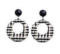 Yowablo Bohemian Style Wooden Rattan Geometric Round Earrings Women's Jewellery Men's Hoop Earrings Stainless Steel, black, One Size