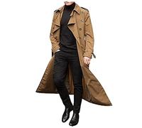Yowablo Men's Autumn Winter Long Trench Double Breasted Coats Belt Loose Jacket, khaki, S