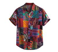 Yowablo Men's Colourful Summer Short Sleeve Loose Button Casual Hawaiian Shirt, 1 multi-coloured, M