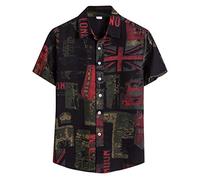 Yowablo Men's Colourful Summer Short Sleeve Loose Button Casual Hawaiian Shirt, 2red, XL