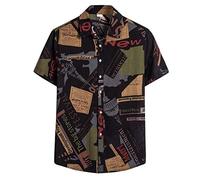 Yowablo Men's Ethnic Short Sleeve Printed Casual Hawaiian Shirt, 3 Green, XL