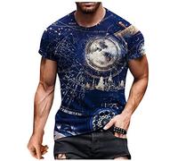 Yowablo Men's T-Shirt Summer Casual 3D Print Round Neck Short Sleeve Blouse - Blue - X-Large