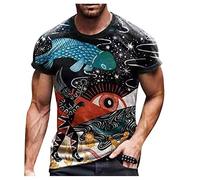 Yowablo Men's T-Shirt Summer Casual 3D Print Round Neck Short Sleeve Blouse - Gold - X-Large