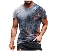 Yowablo Men's T-Shirt Summer Casual 3D Print Round Neck Short Sleeve Blouse - Orange - X-Large