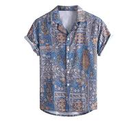 Yowablo Shirt Top Blouse Men's Standard Fit Tropical Hawaiian Summer Fashion Casual Lapel Print Short Sleeve