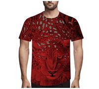 Yowablo T-Shirt Tops Men Fashion Novelty Leopard 3D Print O-Neck Short Sleeve Blouse, mens, Yowablo-JLY, 1 red, XXL