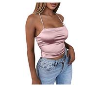 Yowablo Women's Ilimited, Silk Fabric Lace Up Backless Crop Top Slim Fit Party Club Vest
