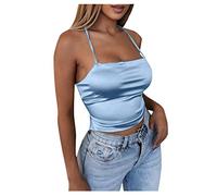 Yowablo Women's Imitation Silk Fabric Lace Up Backless Crop Top Slim Fit Party Club - White - M