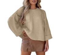 Yowablo Women's Loose Batwing Sleeve Round Neck Sweater Fashion Autumn Winter Women Dress Coats, beige, XL