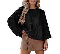 Yowablo Women's Loose Batwing Sleeve Round Neck Sweater Fashion Autumn Winter Women Dress Coats, Black, XL