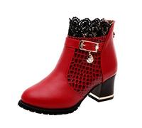 Yowablo Women's Short Shaft Boots Autumn Winter Vintage Leather Ankle Lace Short Boots Shoes Grey Size: 8 UK