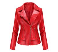 Yowablo Women's slim leather jacket with stand-up collar and zip, sewing, plain. - Black - UK UK XL