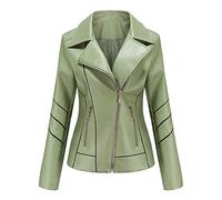 Yowablo Women's slim leather jacket with stand-up collar and zip, sewing, plain. - Off-White - 10