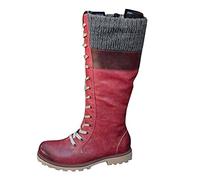 Yowablo Women's Vintage Lace Up Round Toe Keep Warm Medium Cowboy Shoes, Red, 8 UK