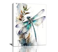 yowecso Dragonfly Wall Art Watercolor Teal Decor Canvas Print 16" L x 12" W