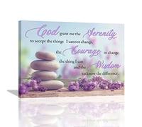 yowecso Serenity Prayer Wall Art Christian Bible Scripture Purple Lavender Zen Stone Meditation Pictures Painting Print Framed Artwork 12''x16''