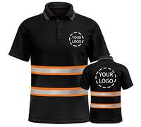 YOWESHOP Hi-Vis Viz Visibility Safety Work Polo Shirt Customized Your Logo on High Reflective Safety Security T-Shirt Breathable Lightweight Work wear Top,XXL,Black-Orange2