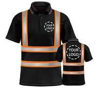 YOWESHOP Hi-Vis Viz Visibility Safety Work Polo Shirt Customized Your Logo on High Reflective Safety Security T-Shirt Breathable Lightweight Work wear Top,XXL,Black-Orange4