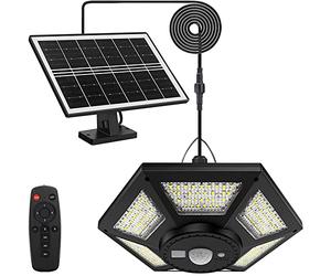 yowin 180 LED Solar Lamp Indoor Outdoor 1200LM Hanging Lamp, 5 Modes Lighting Kit with Remote Control IP65 Waterproof for Home, Garden, Shed, Pergola, Garage