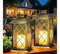 Yowin 2 Pack 35cm Large Hanging Lantern Outdoor Garden with Tempered Glass