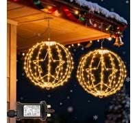 yowin 2 Pack Christmas Star Hanging Ball Lights 30CM 200 LED Plug in Window Lights with Timer,8 Modes Large Xmas Sphere Light Outdoor Waterproof Light Up Balls for Door Room Decorations - Brown Frame