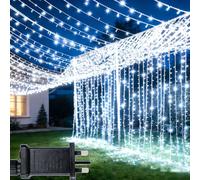 yowin 6m x 3m Curtain Lights 600 LED Mains Powered Waterfall Fairy Lights with Timer, 8 Modes Large Window Fairy Light Waterproof for Indoor Outdoor Gazebo Wedding Backdrop Garden Decor - White