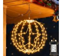 yowin Christmas Star Hanging Ball Lights 30CM 200 LED Plug in Window Lights with Timer,8 Modes Large Xmas Sphere Light Outdoor Waterproof Light Up Balls for Door Patio Room Decorations - White Frame