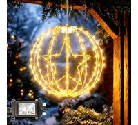yowin Christmas Star Hanging Ball Lights, Plug in Window Lights with Timer | 30 CM 200 LED with Timer 8 Modes Large Xmas Sphere Light Outdoor Waterproof Light Up Balls for Door Room Decor - White Frame