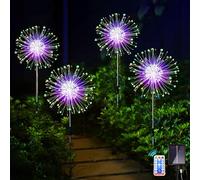 yowin Firework Solar Lights Outdoor Garden 4x120 LED Solar Garden Lights with Remote, 8 Modes Starburst Light Waterproof Dandelion Outdoor Stake Light for Pathway Patio Yard Decorations - Multicolor