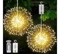 yowin Hanging Christmas Firework Lights 2 Pack 198 LED Starburst Lights Battery Operated with Remote, 8 Modes Waterproof Hanging Christmas Window Light for Door Xmas Tree Outdoor Indoor Decorations