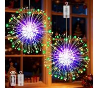 yowin Hanging Christmas Firework Lights 2 x 198 LED Starburst Lights Battery Operated with Remote, 8 Modes Waterproof Christmas Window Light for Xmas Tree Outdoor Indoor Decorations - Multicolor