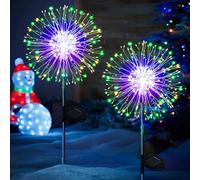 yowin Solar Firework Lights 2 Pack 120 LED Solar Christmas Garden Lights, 8 Modes Xmas Firefly Light Outdoor Waterproof Copper Wire Starburst Stake Light for Patio Lawn Party Decorations - Multicolor